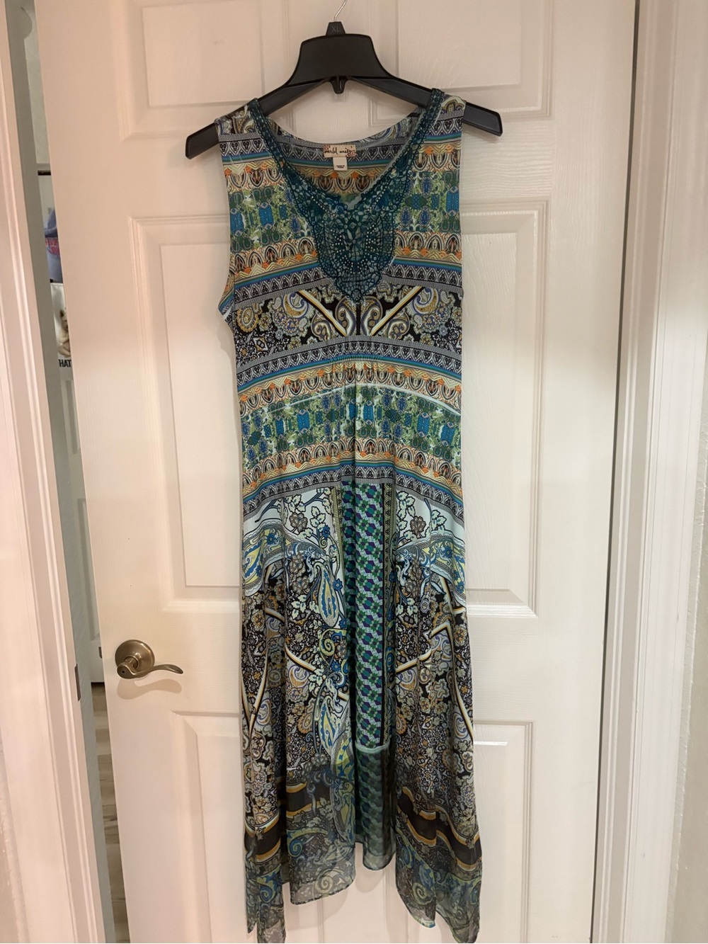 World Unity Boho Paisley Crochet Neck Maxi Dress Size S